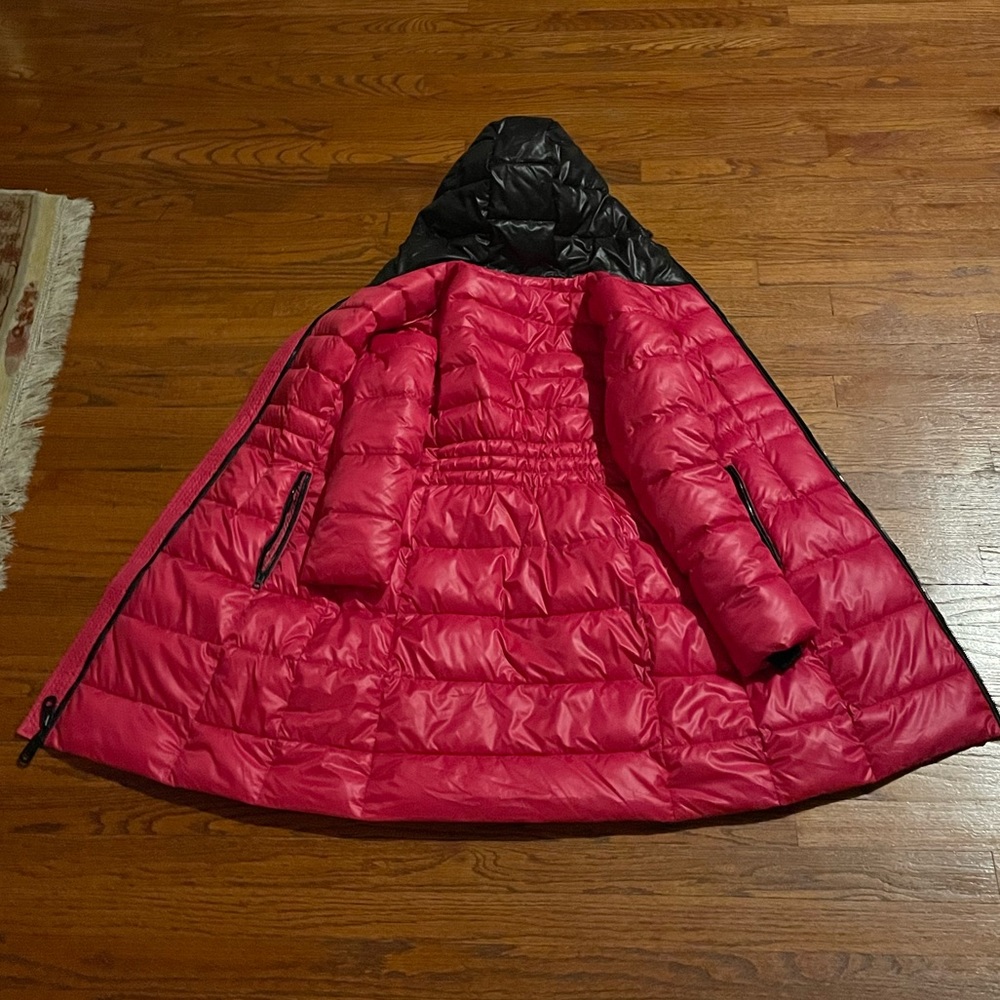 Hot pink puffer coat with hood